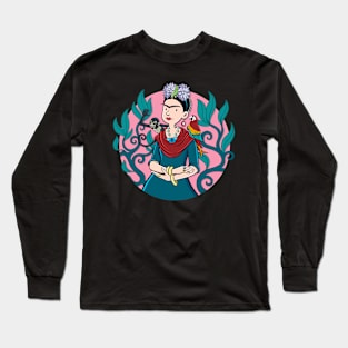 Pink Frida Kahlo Long Sleeve T-Shirt
